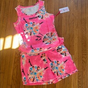 Justice Pink Tie-Dye Tank and Shorts Set